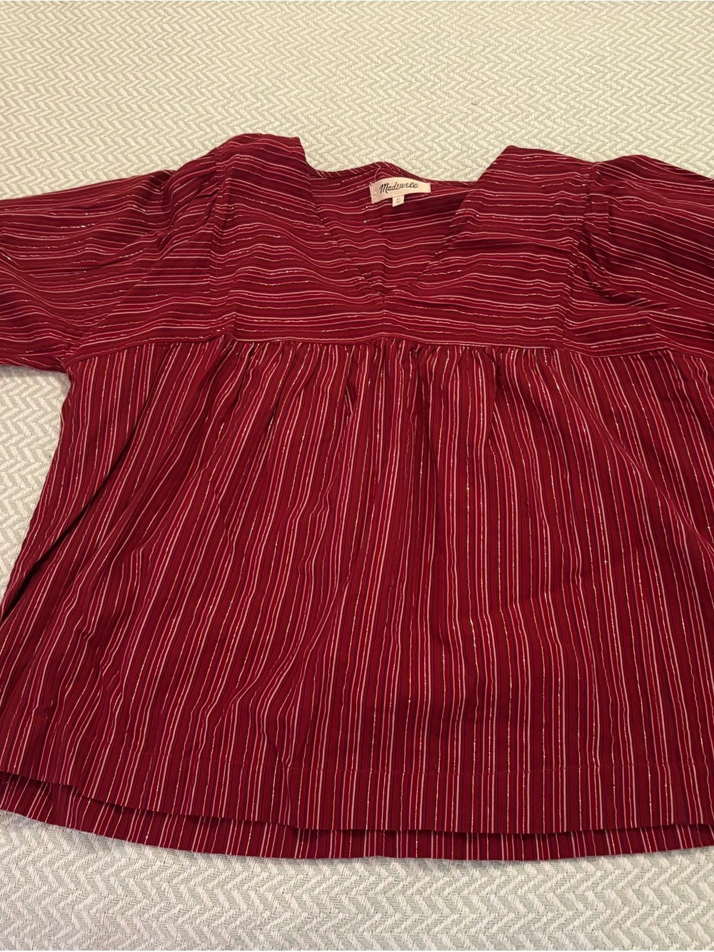 Madewell Women’s Burgundy Red Striped Peasant Top